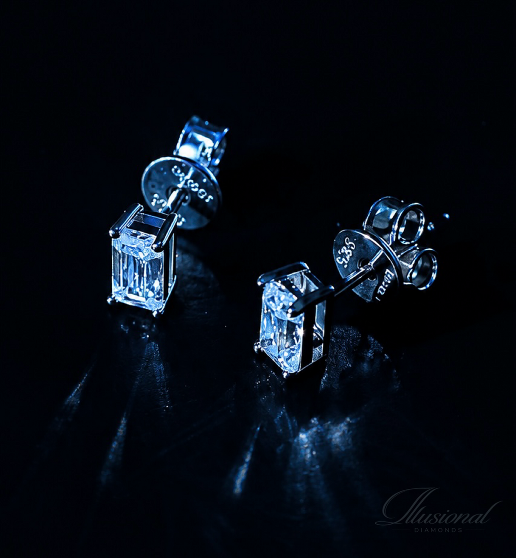 Silver ‘Emerald’ Cut Earrings